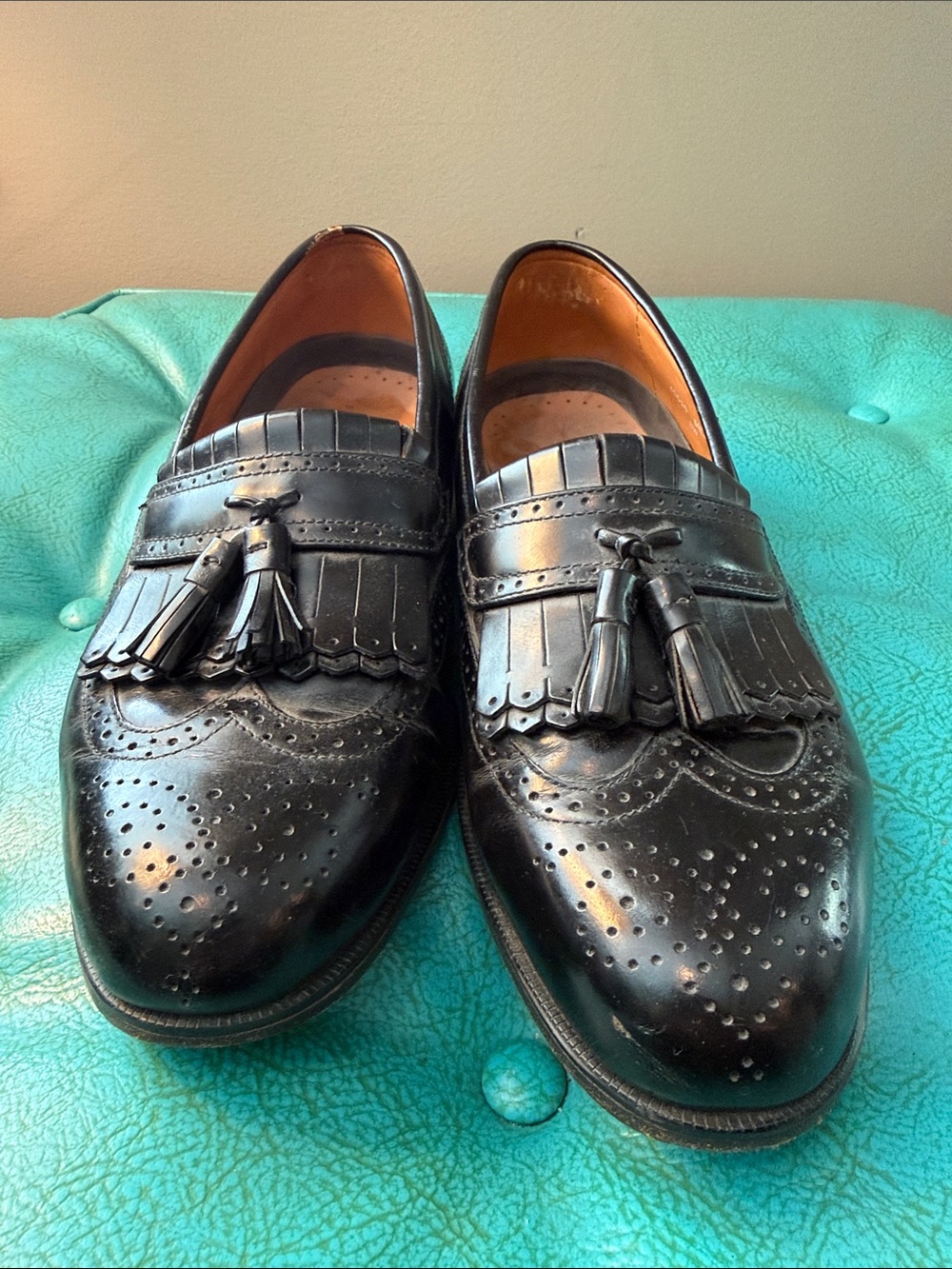 French Shriner Milton Men’s 11 Wide Black Leather Wingtip Kiltie Tassel Loafer